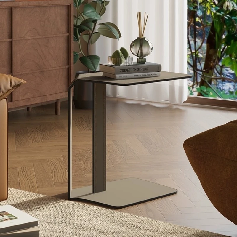 Minimalist saddle leather edge sofa modern small coffee table household
