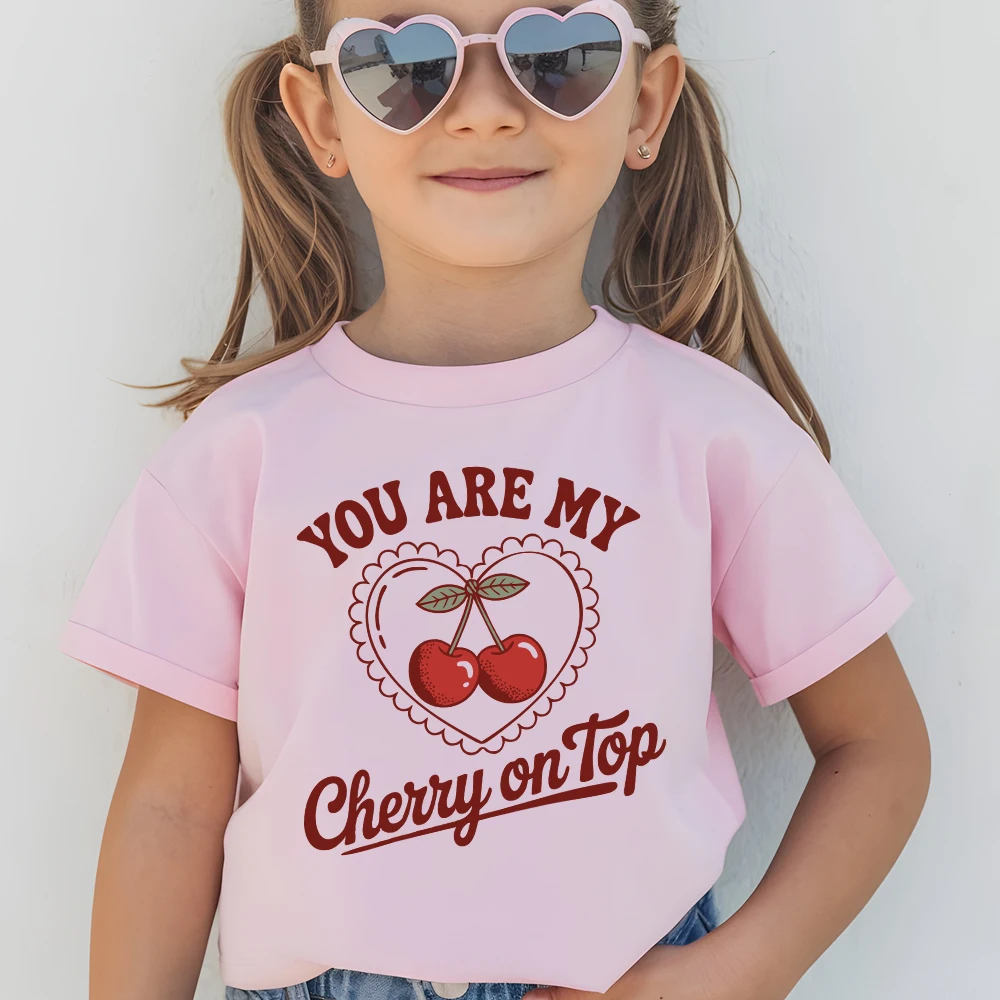 

Футболка детская из 100% хлопка с принтом «Ты моя вишня», удобная, для девочек, с круглым вырезом, с коротким рукавом, для активного отдыха