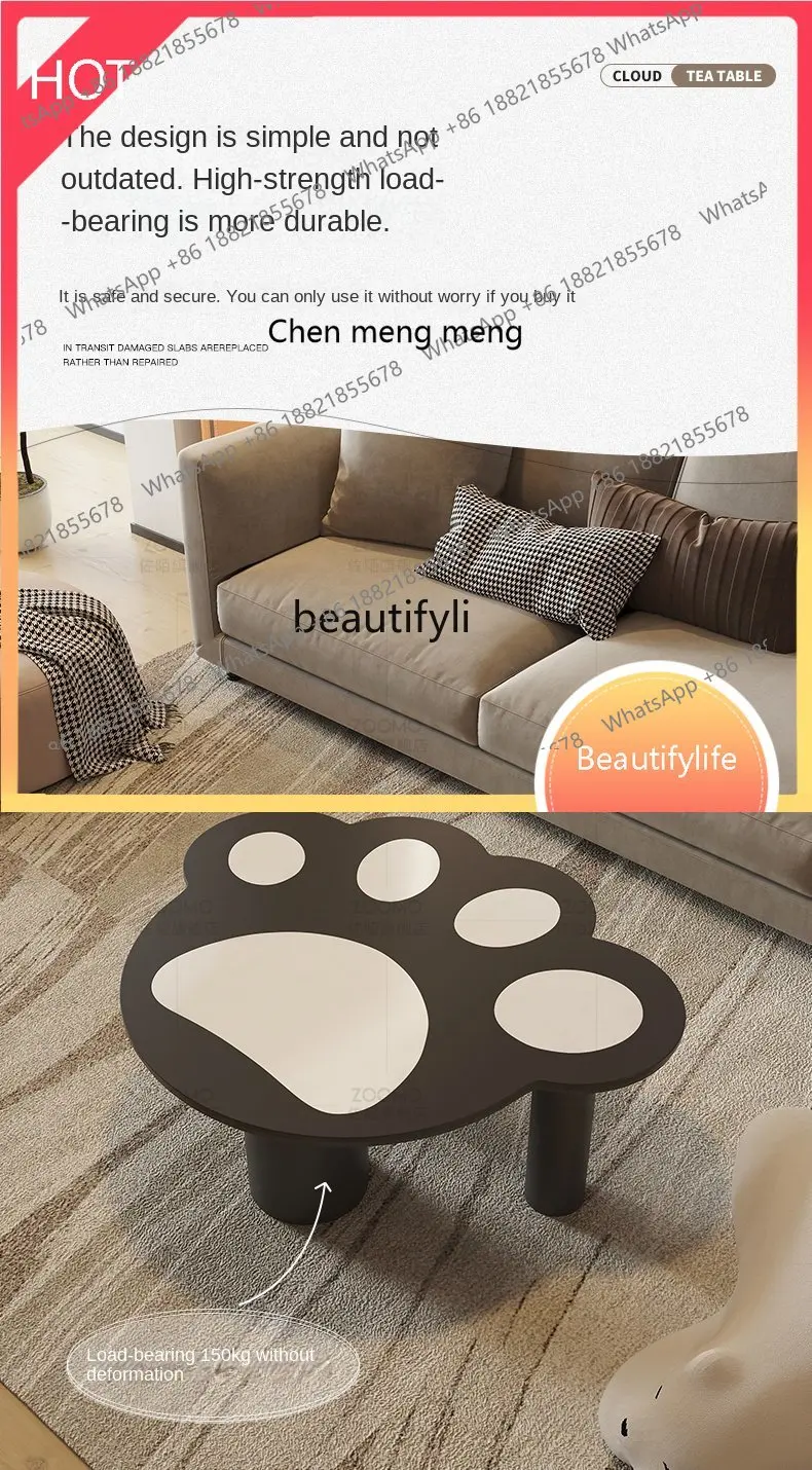 

Hand-Shaped Brush Coffee Table Creative Cartoon Small Apartment Living Room Home Design Sense Stone Plate Cat's Paw Tea Table