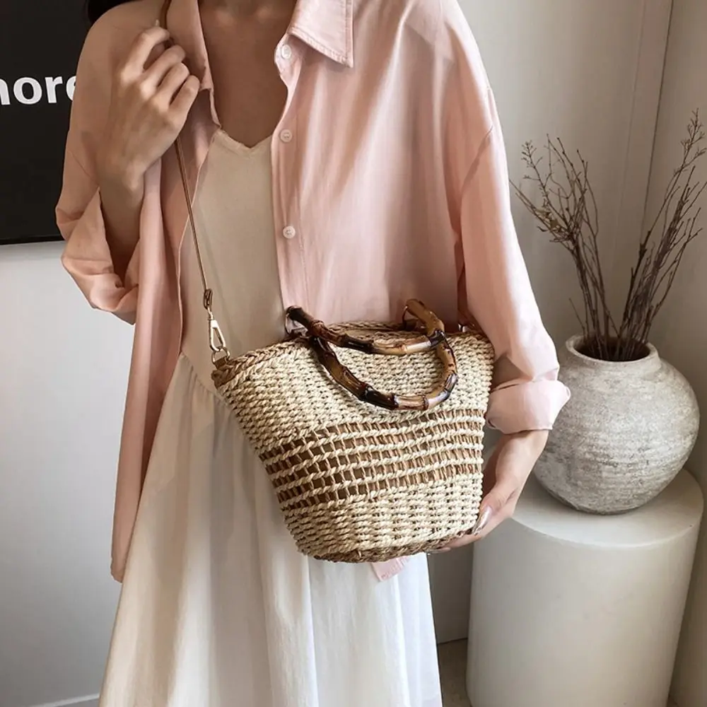 

Ins Sweet Weave Straw Bag Casual Large Capacity Bucket Shoulder Bag Summer Commuting Woman Handbag Shopping