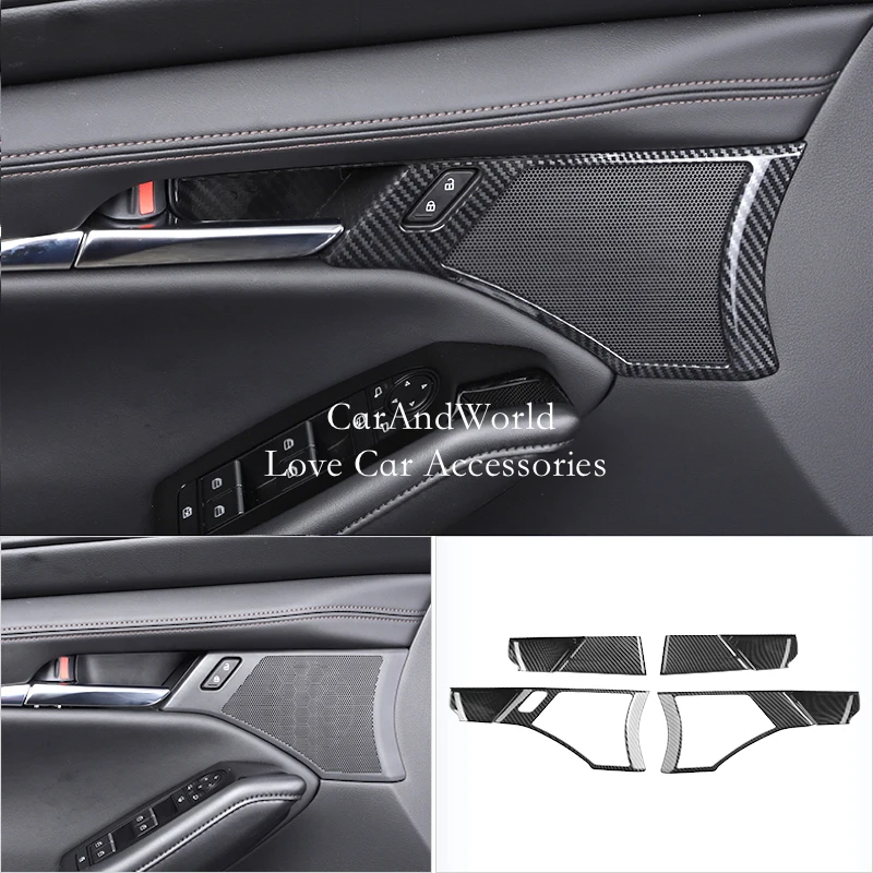 

Carbon Interior Door Bowl Handle Speaker Audio Horn Cover Stereo Sound Frame Trims Car Accessories For Mazda 3 Axela 2019-2025