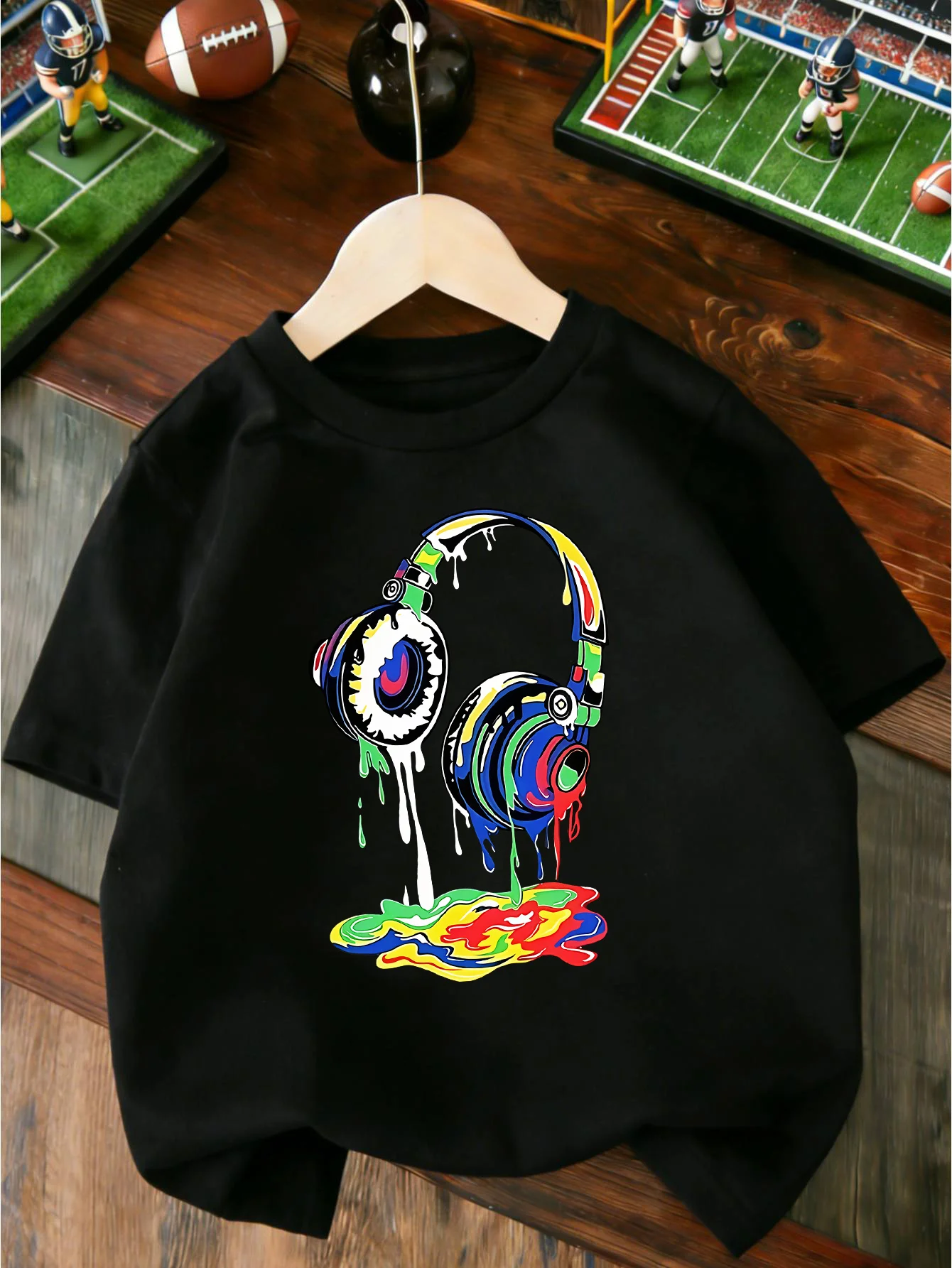 Hip Hop Melting Paint Headset Streetwear Graphic T Shirt Boys Girls Casual Short Sleeve Tee Family Matching Kids Cotton Tops