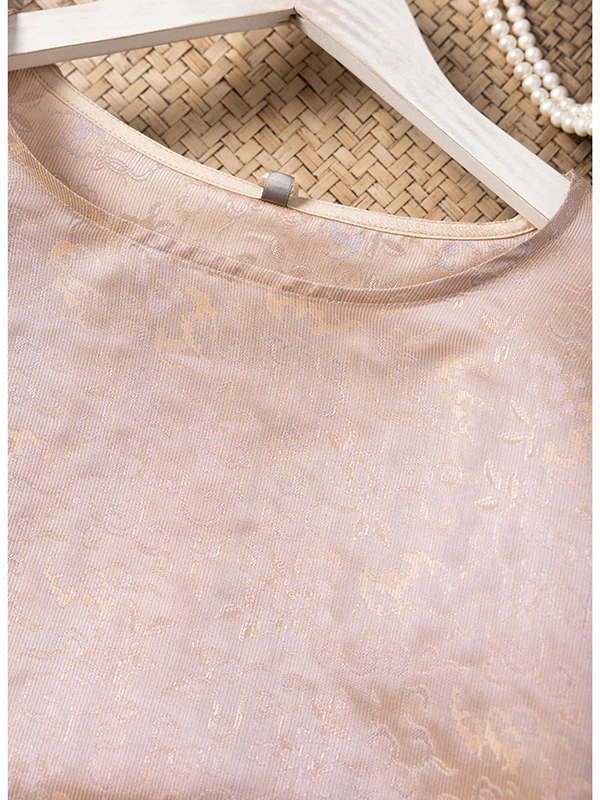 Cold Imperial Feeling Elegant Temperament Versatile High-end Design 100% Natural Mulberry Silk Song Brocade Pink Women's T-shirt
