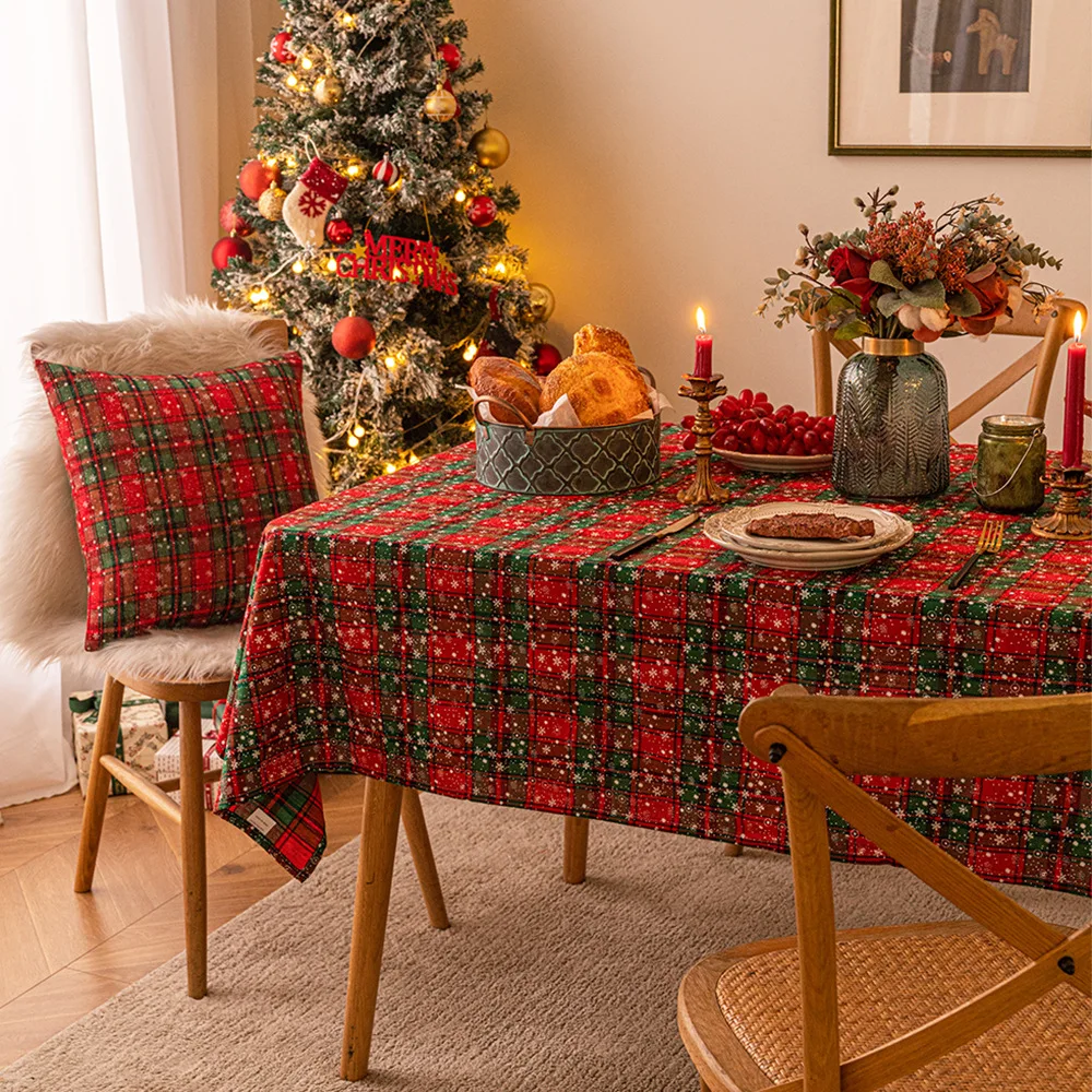 

Christmas Plaid Tablecloth Xmas Party Red Green Rectangle Table Cloth Vintage Dining Table Cover For Home Living Room Decoration