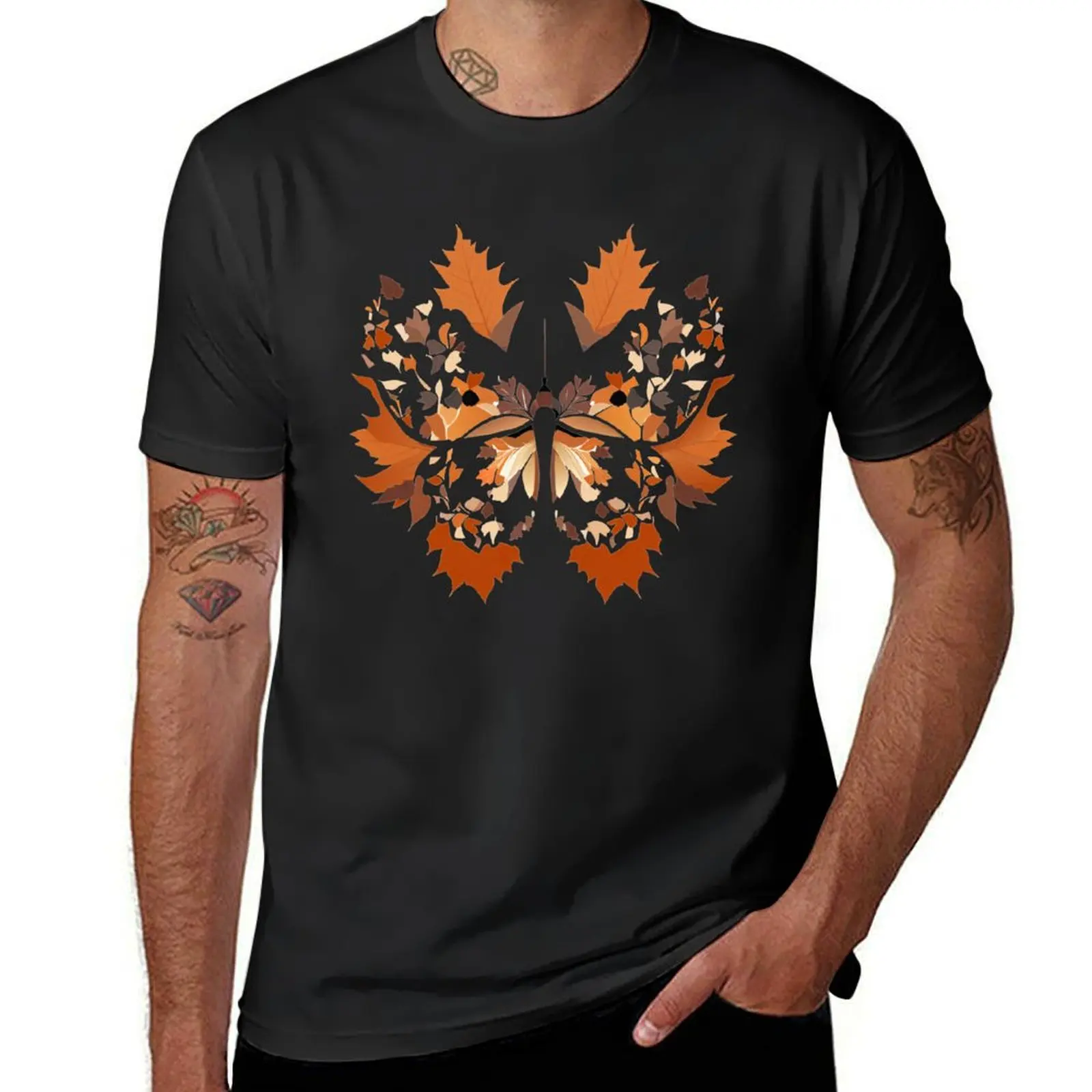 Butterfly made of autumn leaves T-Shirt sports fans anime clothes sublime fitted t shirts for men