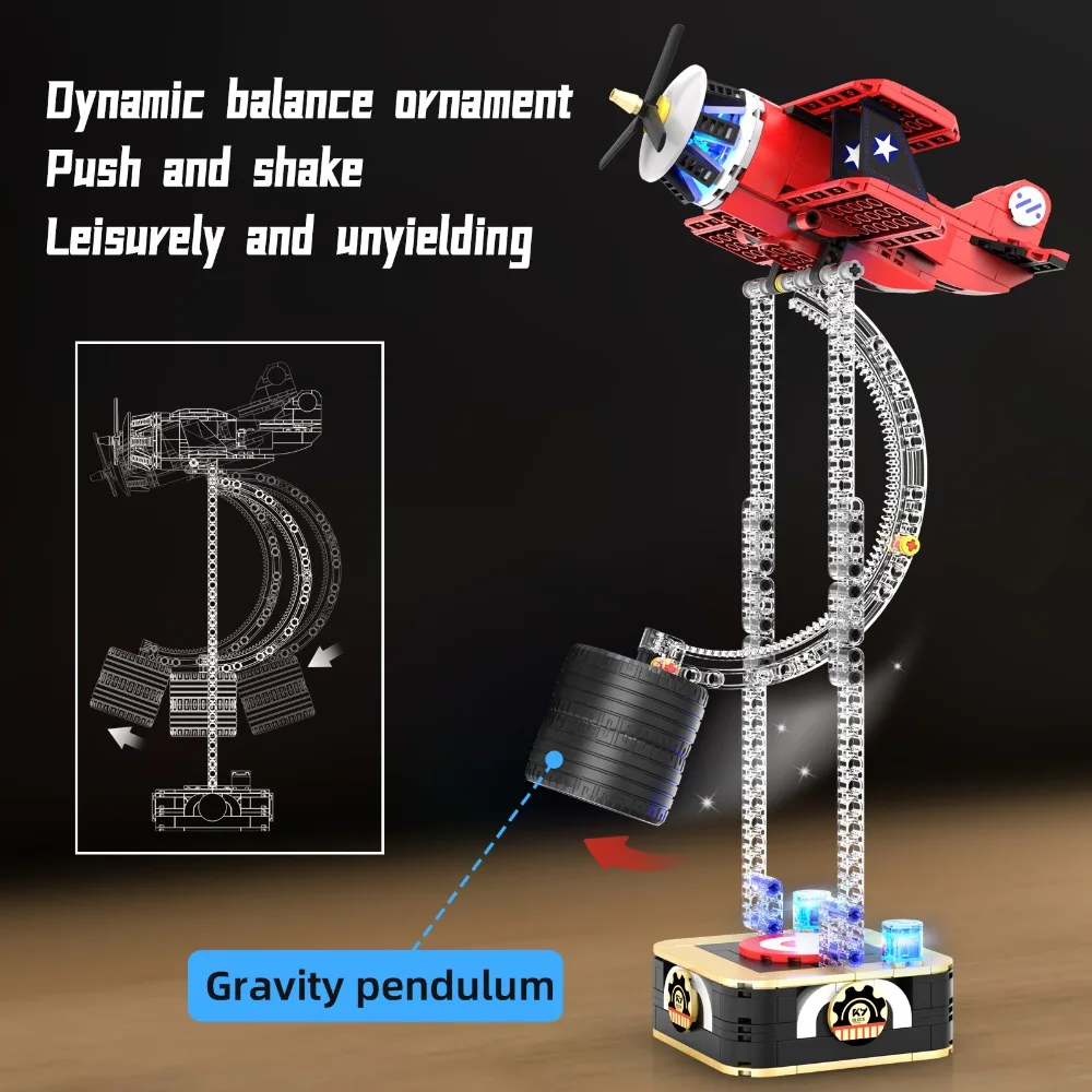 96233 Gravity Swing Space Airplane Model 460PCS Building Kit with LED Light Creative STEM Educational Toy Gift for Kids Adults