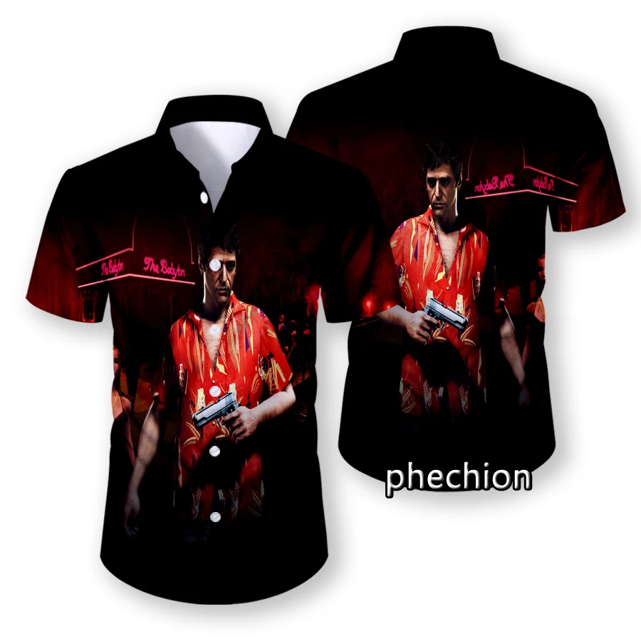 Summer Hawaiian Mens Short Sleeve Beach Shirts Casual Scarface 3D Printed Shirts Plus Size S-5XL Fashion Men Tops U04