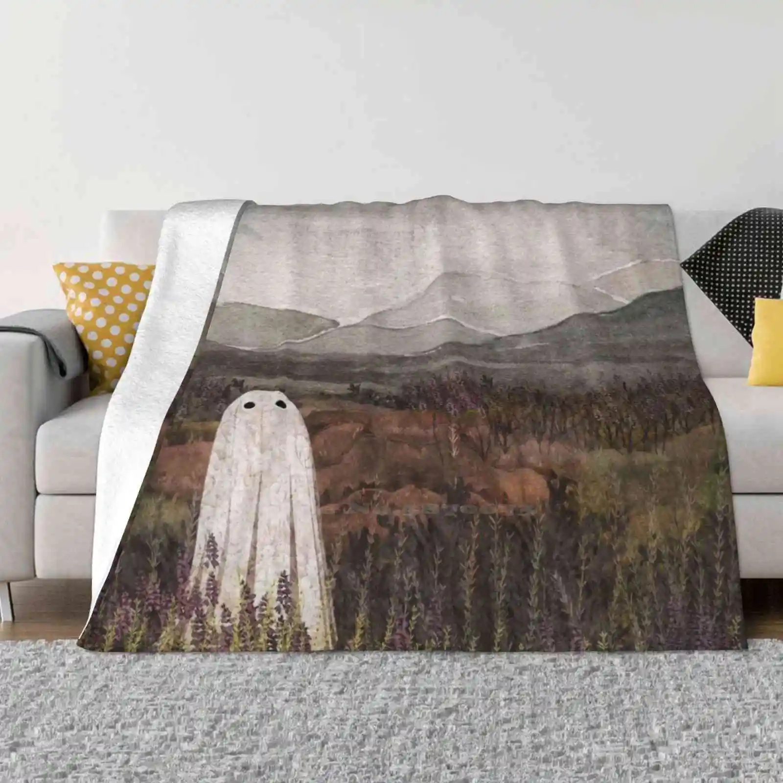 Heather Ghost Fashion Soft Warm Flannel Blanket Highlands Scotland Ghost Spirit Haunt Misty Clouds Rain Heather Nature