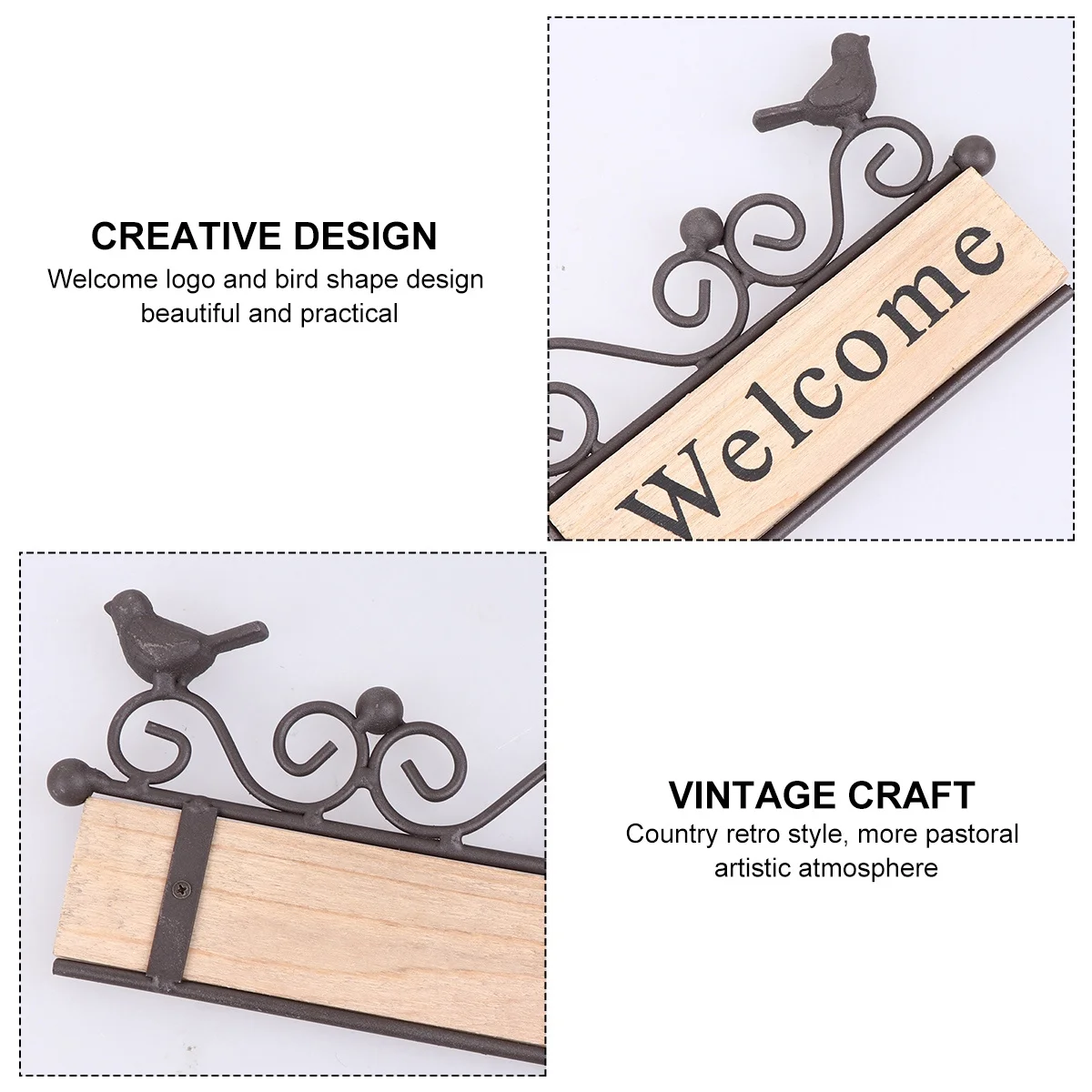 

1Pcs Welcome Sign Rustic Iron Art Wooden Hanging Sign Bird Pattern Door Decoration Garden Ornament Welcome Doorplate