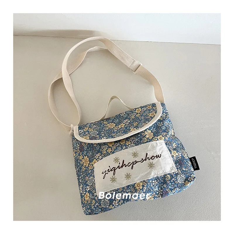 2024 Korea Floral Kids Bag WithBig Label Embroidered Floral Letter Kids Bag for Girls School Bags Girls Shoulder Bag