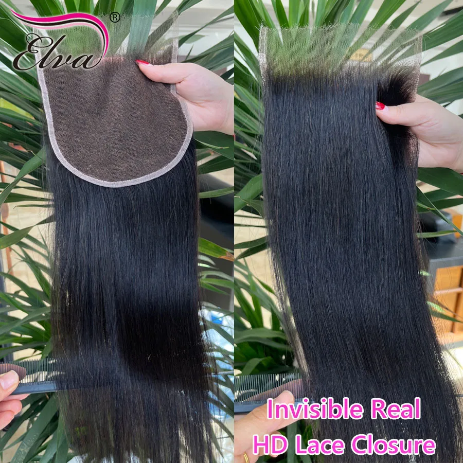 Elva Hair 13x6 13x4 HD Lace Full Frontal Only 100% Human Hair Free Part Invisible Real HD Lace 5x5 Closure Pre Plucked Hairline