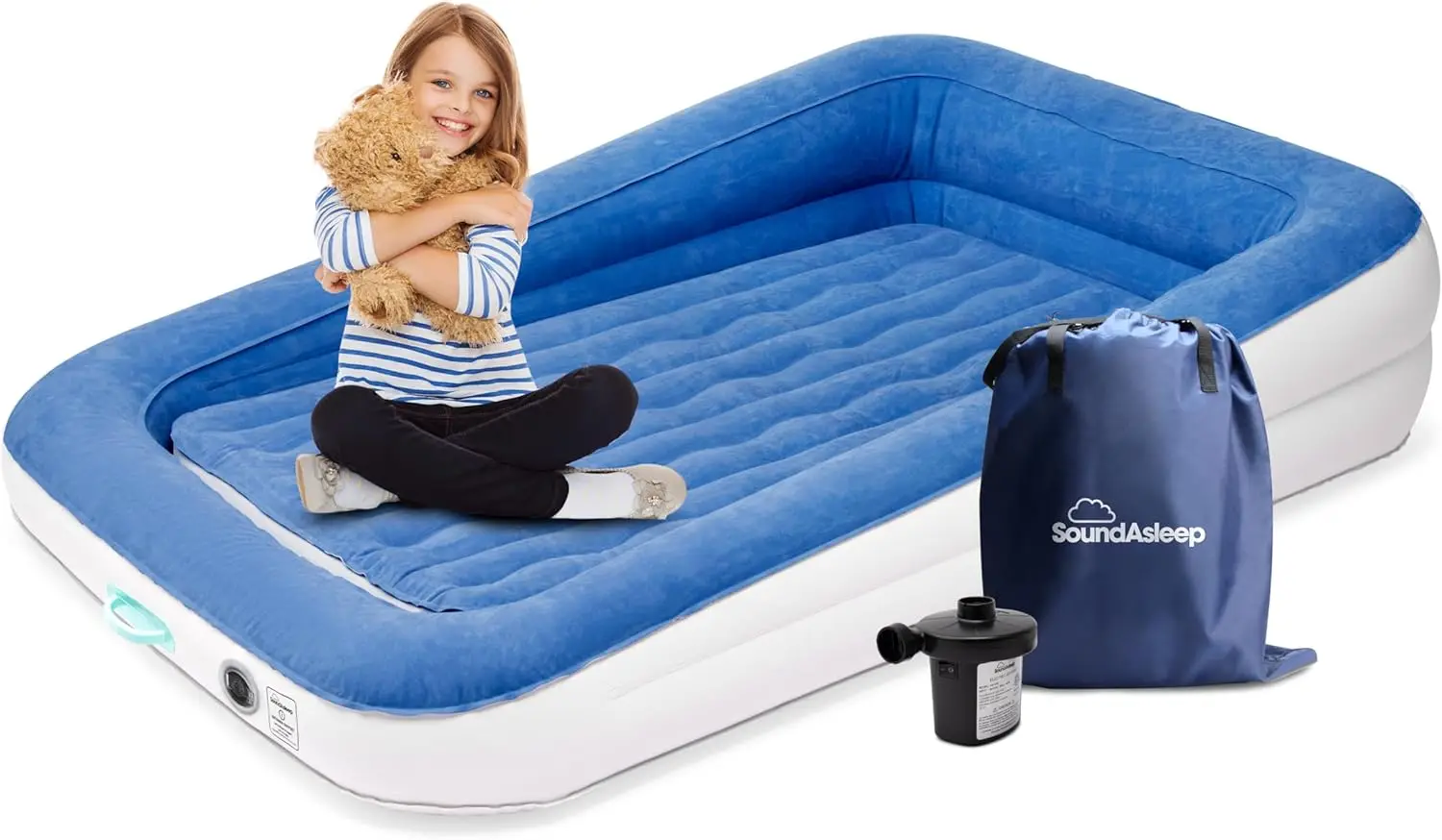 

Детский надувной матрас с защитными бамперами и насосом — портативная надувная кровать для малышей для дома, кемпинга