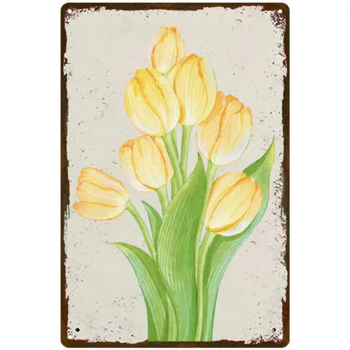 Garden Flowers Vintage Tulip Metal Tin Sign for Farm Home Coffee Bar Wall Decor