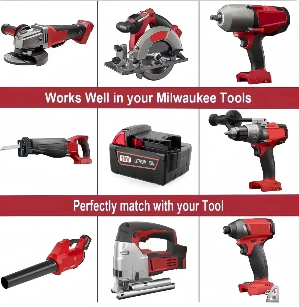 Pro Milwaukee M18 Náhradní baterie Vysoce výkonná dobíjecí lithium-iontová baterie 18V Akumulátorový utahovák Šroubovák Elektrické nářadí - náhled 4