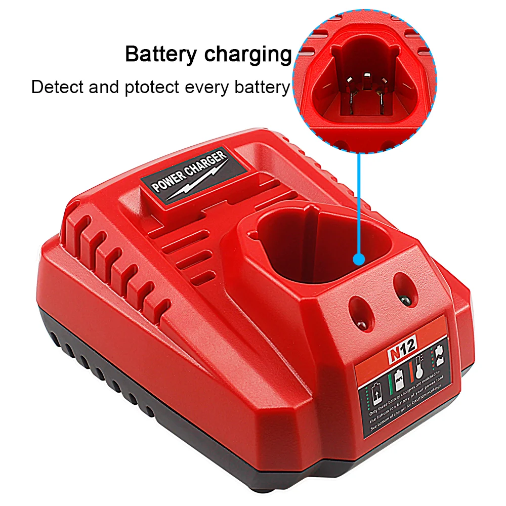 Battery Charger For Milwaukee M12 N12 Lithium-Ion Battery 3A fast charging Replacement 48-11-2401 48-11-2402 C12B C12BX