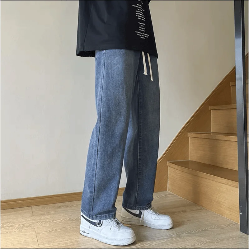 

Retro Washed American High Street Straight Leg Jeans Men Summer Loose Wide Leg Pants Cool Teens Spring Autumn Long Trousers