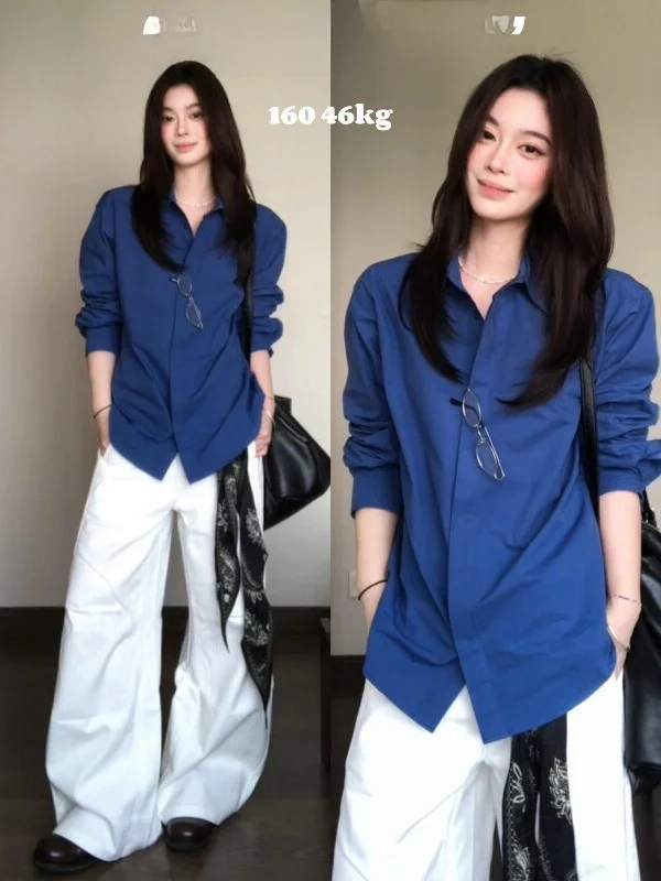 

Свободная куртка с воротником и длинными рукавами, цвет Klein Blue, женская, весна 2026, новая модель, стройнящая, повседневная, удобная, дышащая