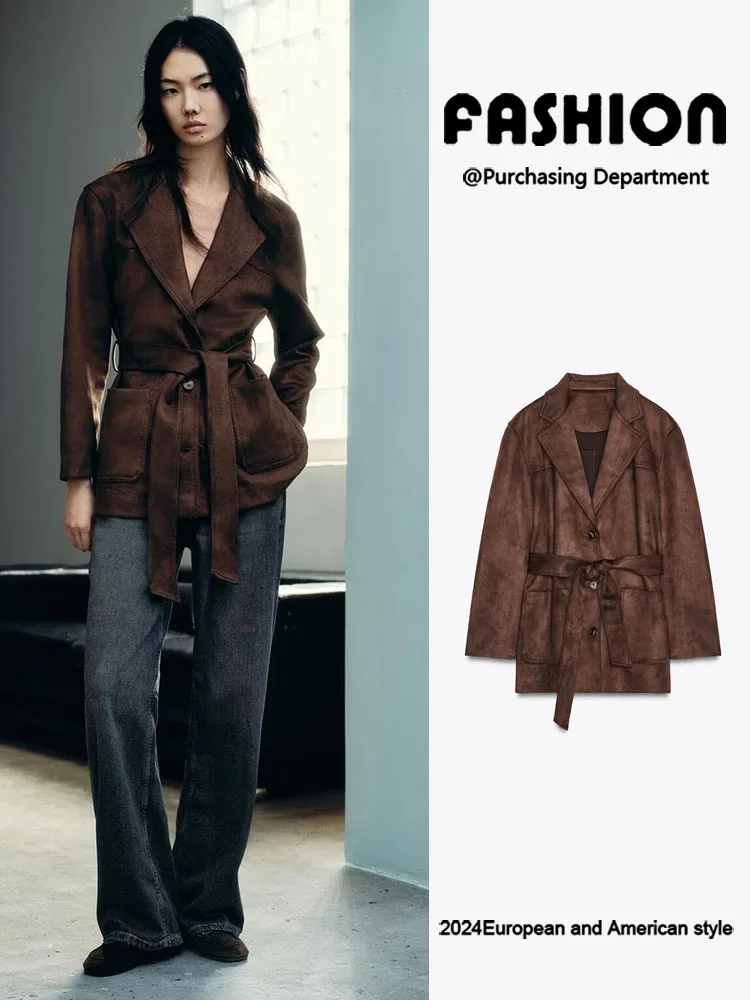 

Faionable Long Sve Faux Leather Effect Jaet Women's New Arrival Autumn 2025 Versatile Outerwear Ele Sle