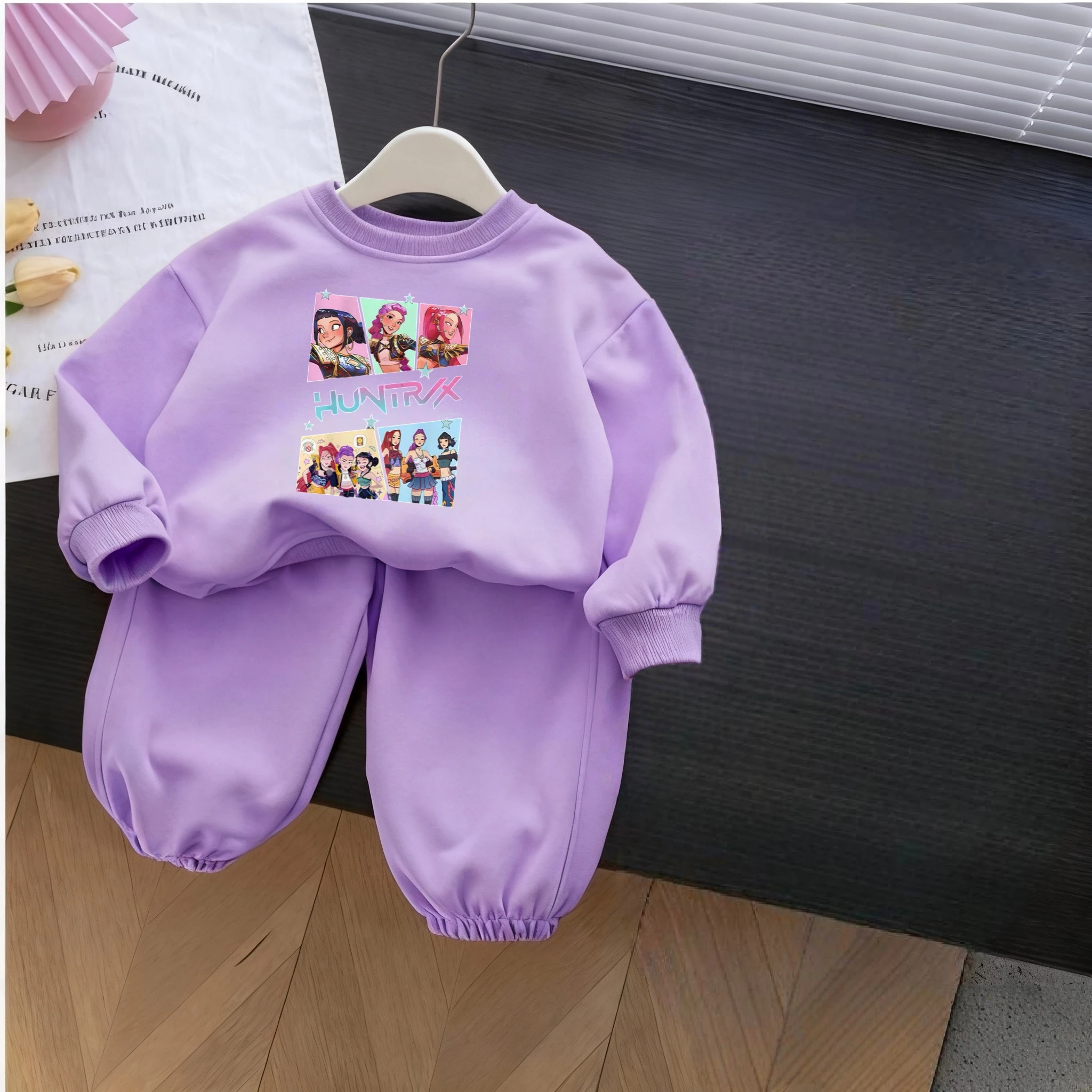 

Hot Selling KPop Demon Hunters Huntrix Baby Kids Sweatshirt Sets 2025 Trending KPop Style Long Sleeve Pullover Boys Girls Sets