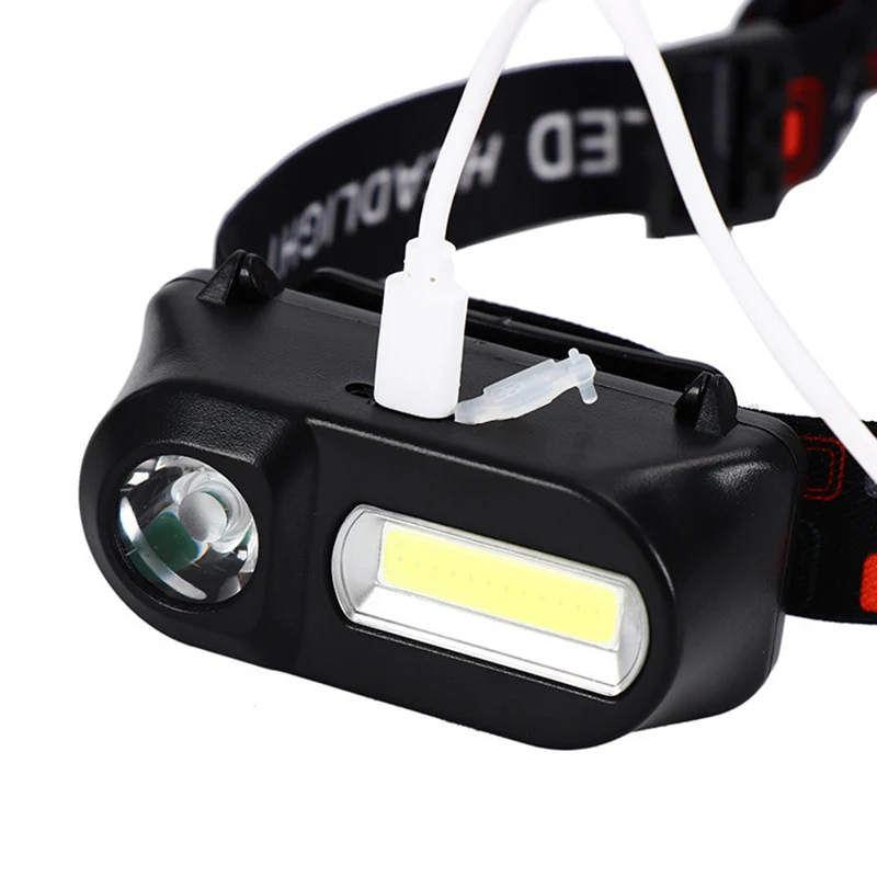 Farol portátil Mini LED, C5 Camping Head Lamp, Xpe + Cob, Lanterna USB à prova d'água recarregável, Farol de pesca, Ferramentas ao ar livre, 18650