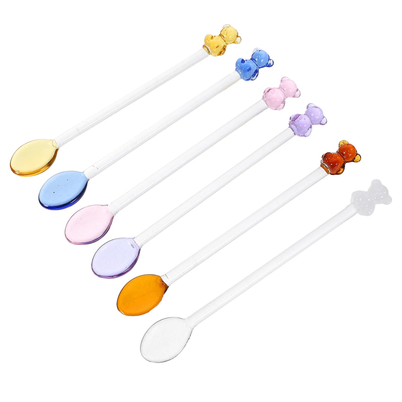 

6Pcs Glass Bear Style Coffee Spoons Adorable Tea Stirrers for Milk Tea Cocktails Iced Beverages Fun Dessert Spoon Creative