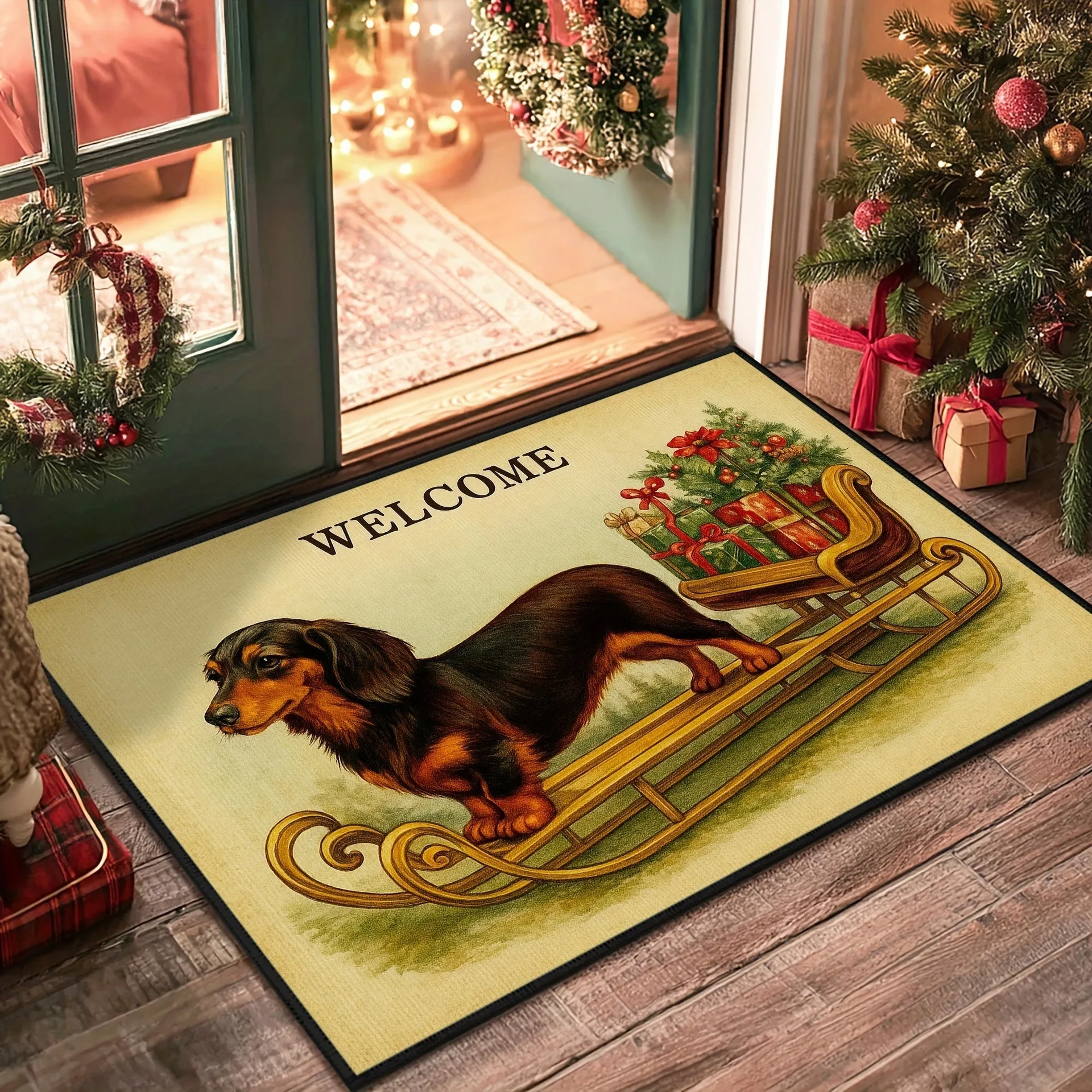 Three Adorable Kittens In Wreath Christmas Doormat Non Slip Entrance Rug For Cat Lover Holiday Home Decor Gift
