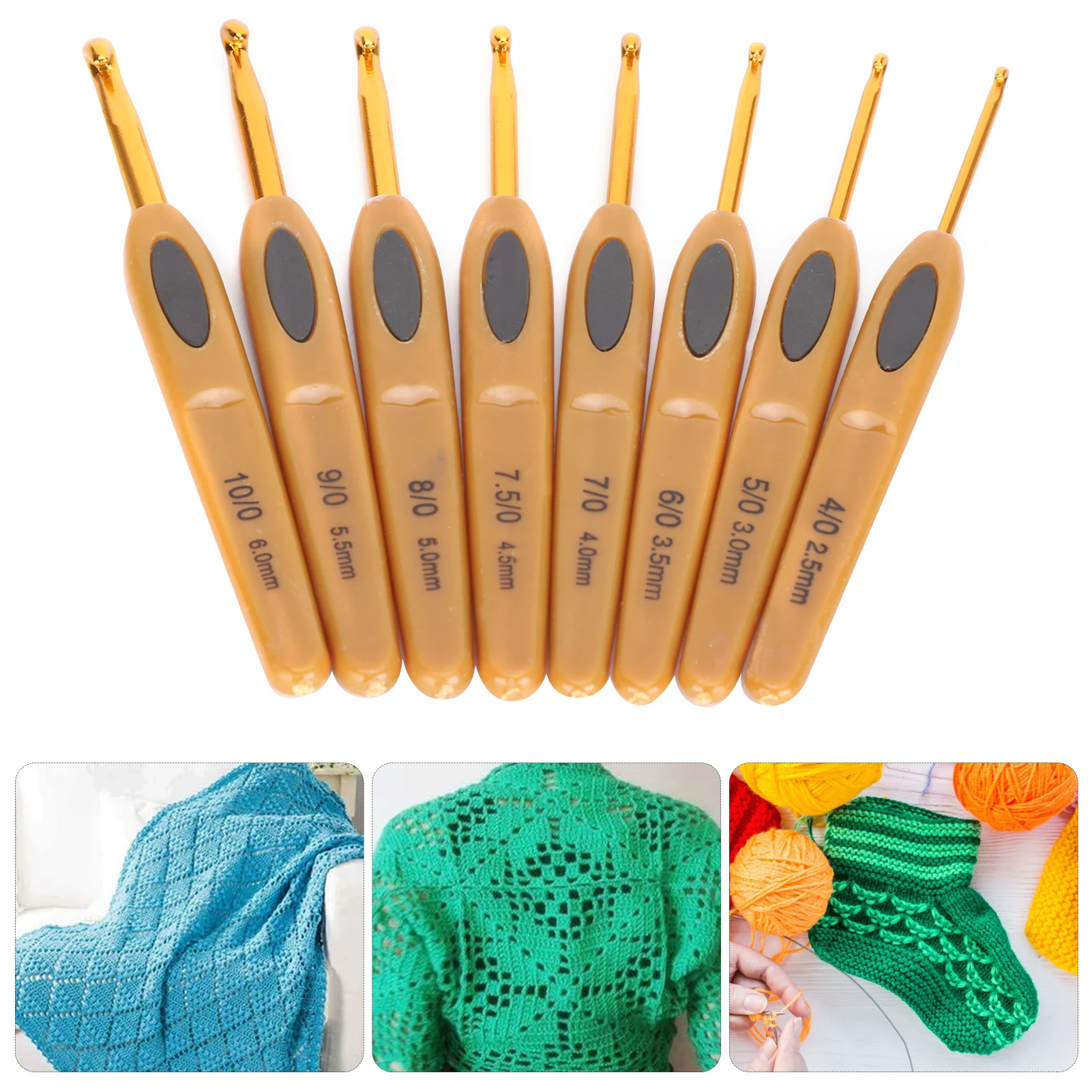 Crochet Hook Knitting Tools Aluminum Ergonomic Sweater Needles Brown Plastic Handle Ergonomic Crochet Hook Sweater Needles