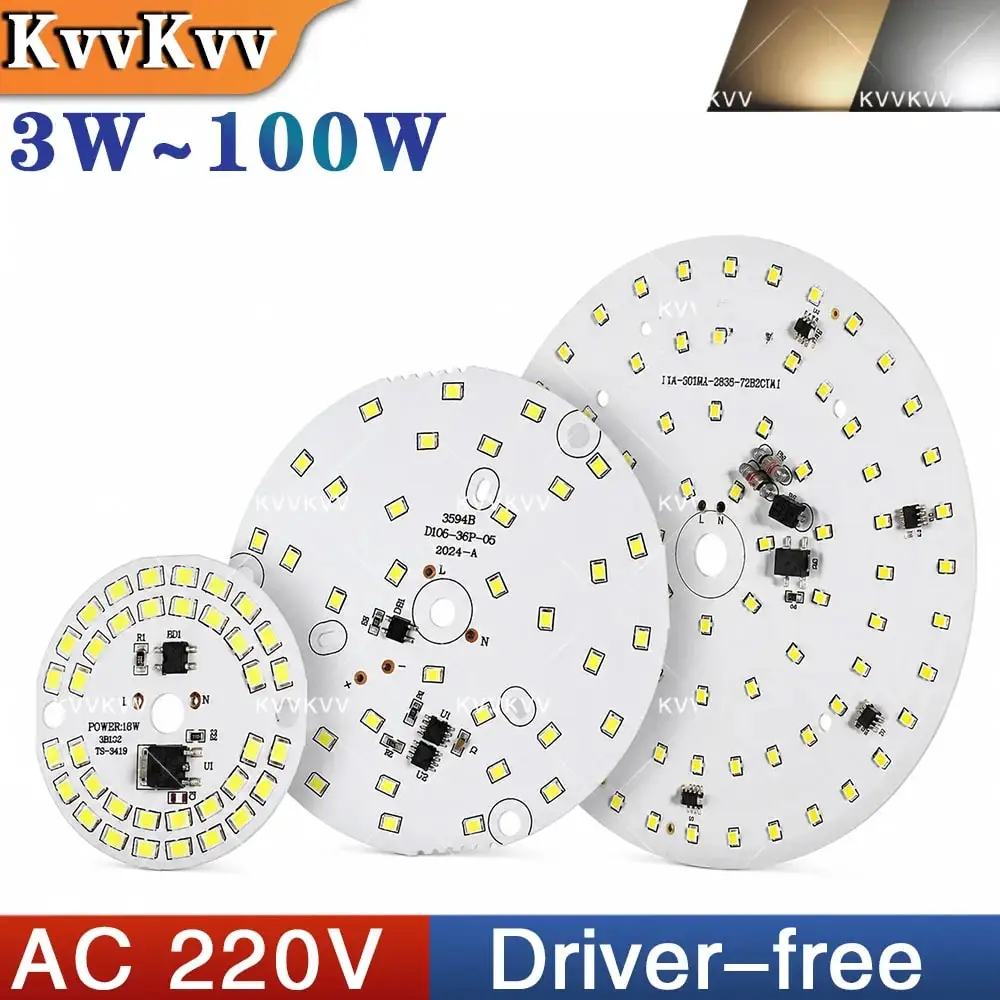 1PCS LED Chip Module 2835 SMD COB 3W18W AC220V Smart IC Light Panel Lamp 6000K6500K White PCB Bulb for Lighting