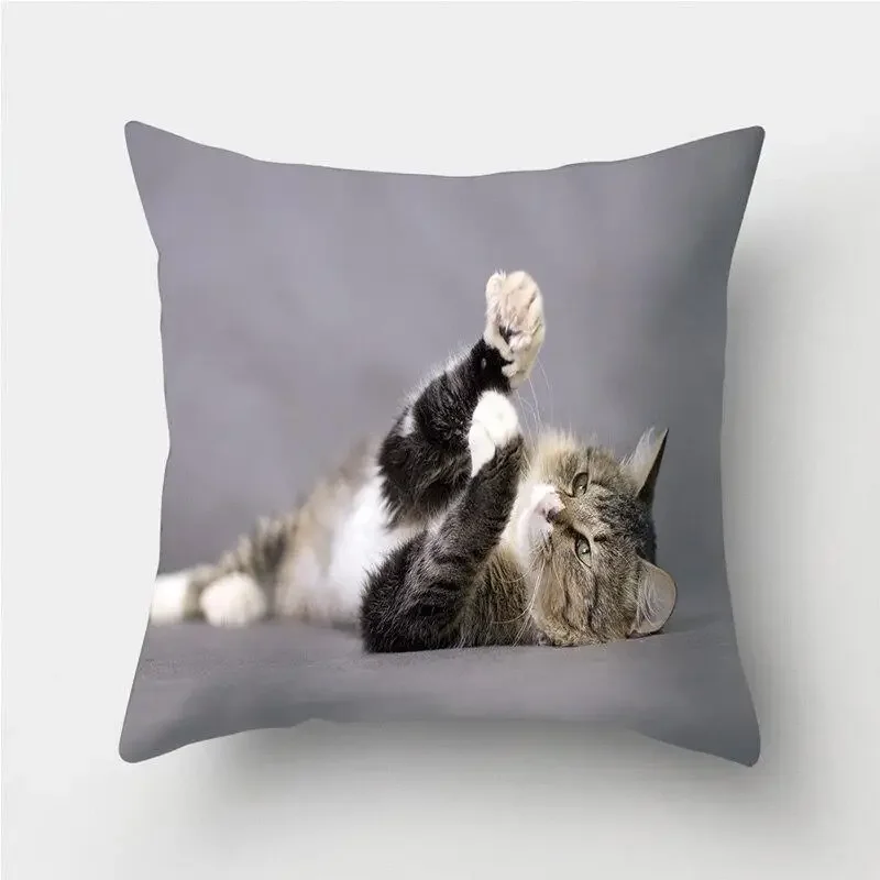 Cute Cat Print Decorative Cushions Pillowcase Polyester Cushion Cover Throw Pillow Sofa Living Room Decoration Pillowcover