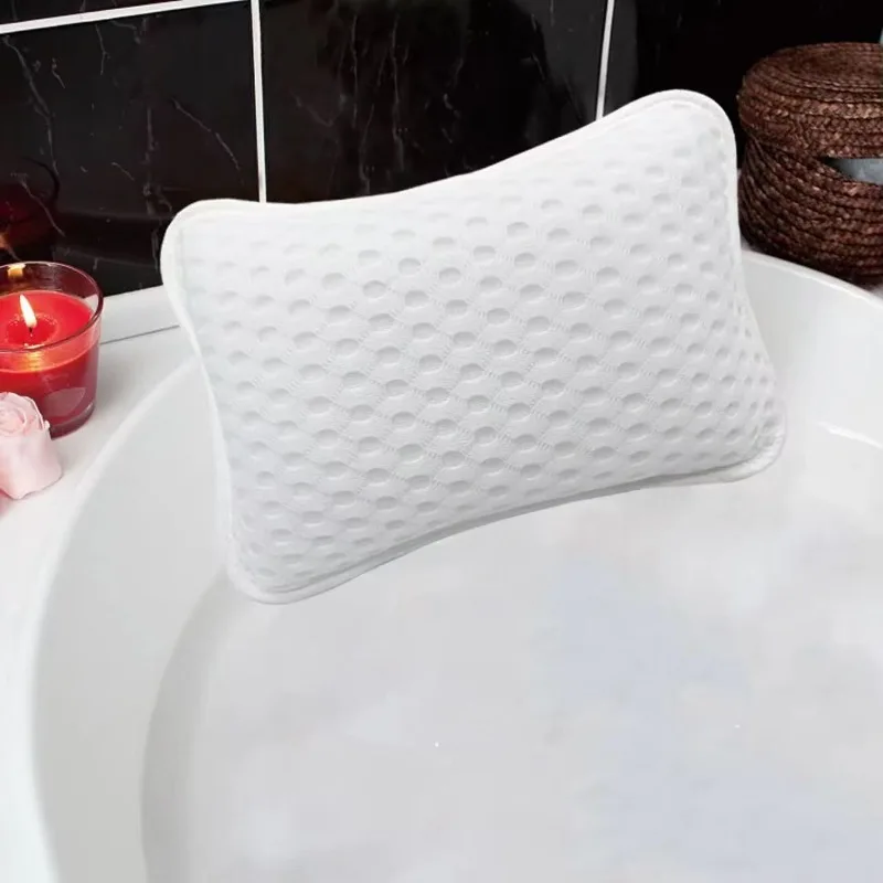 Bone Shape Bath Pillow with Suction Cups Bathroom Spa Headrest for Bathtub Neck Support