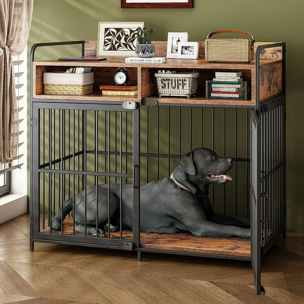 

Dog Crate, Wood Dog Cage Table with Drawers Storage, Heavy Duty Crate, Sturdy Metal Easy To Assembly, Dog Crate Furniture