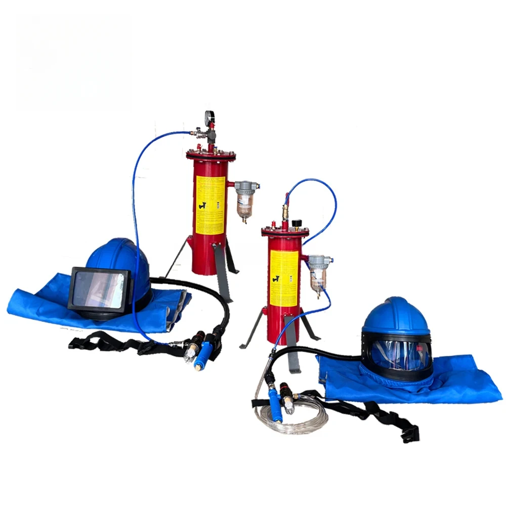 Sandstrahl-Umhanghelm mit Atemwegskontrolle und Filtersystem