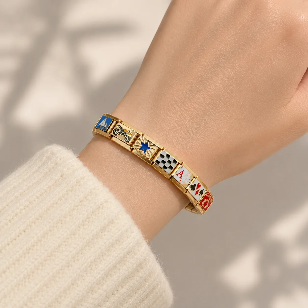 Benutzerdefinierte Goldfarbe Italien Charms personalisiertes italienisches Armband Poker Star Rose Eye Edelstahl 9mm Armband DIY Perlenschmuck – Detail 10