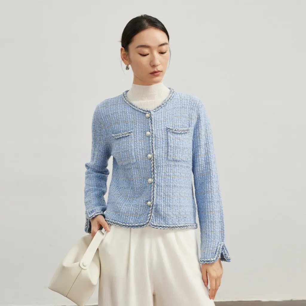

Women's Dark Pattern Jacquard Knitwear Short Wool Cardigan Versatile Fragrance Jacket Early Autumn Top for Ladies