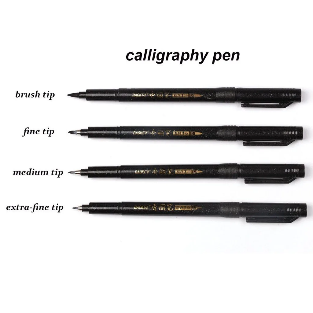 Kit 4pcs Calligraphy Pen Soft Hand Lettering Fineliner Brush Pen Black Ink