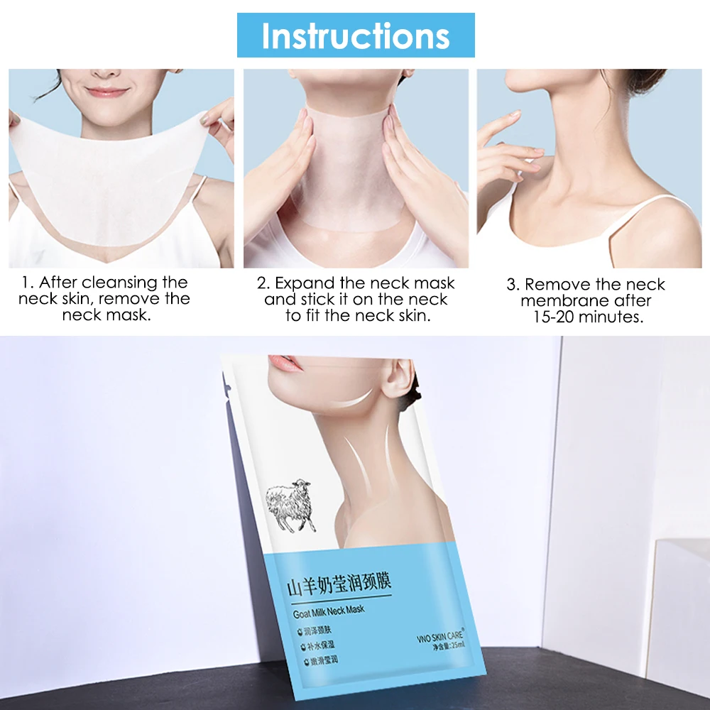 10 stücke Ziegenmilch Hals maske Hälse Haut masken straffende aufhellende Hals masken feuchtigkeit spendende Schönheits hälse Hals falten reduktion pflaster
