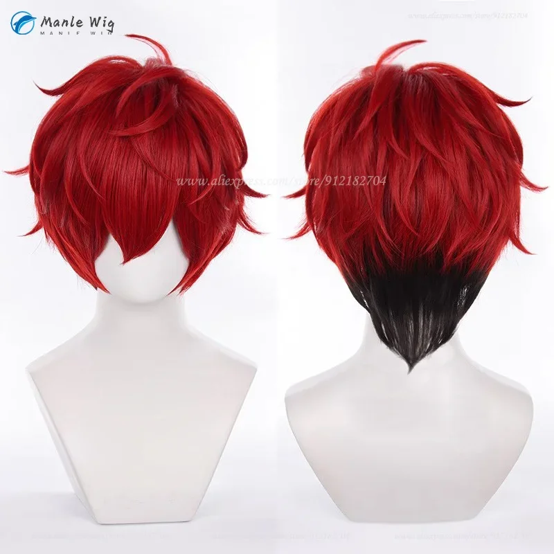 Game ES  Amagi Hiiro Cosplay Wig Cosplay 35cm Red Amine Wigs Heat Resistant Hair Party ALKALOID Hiro Wig + Wig Cap