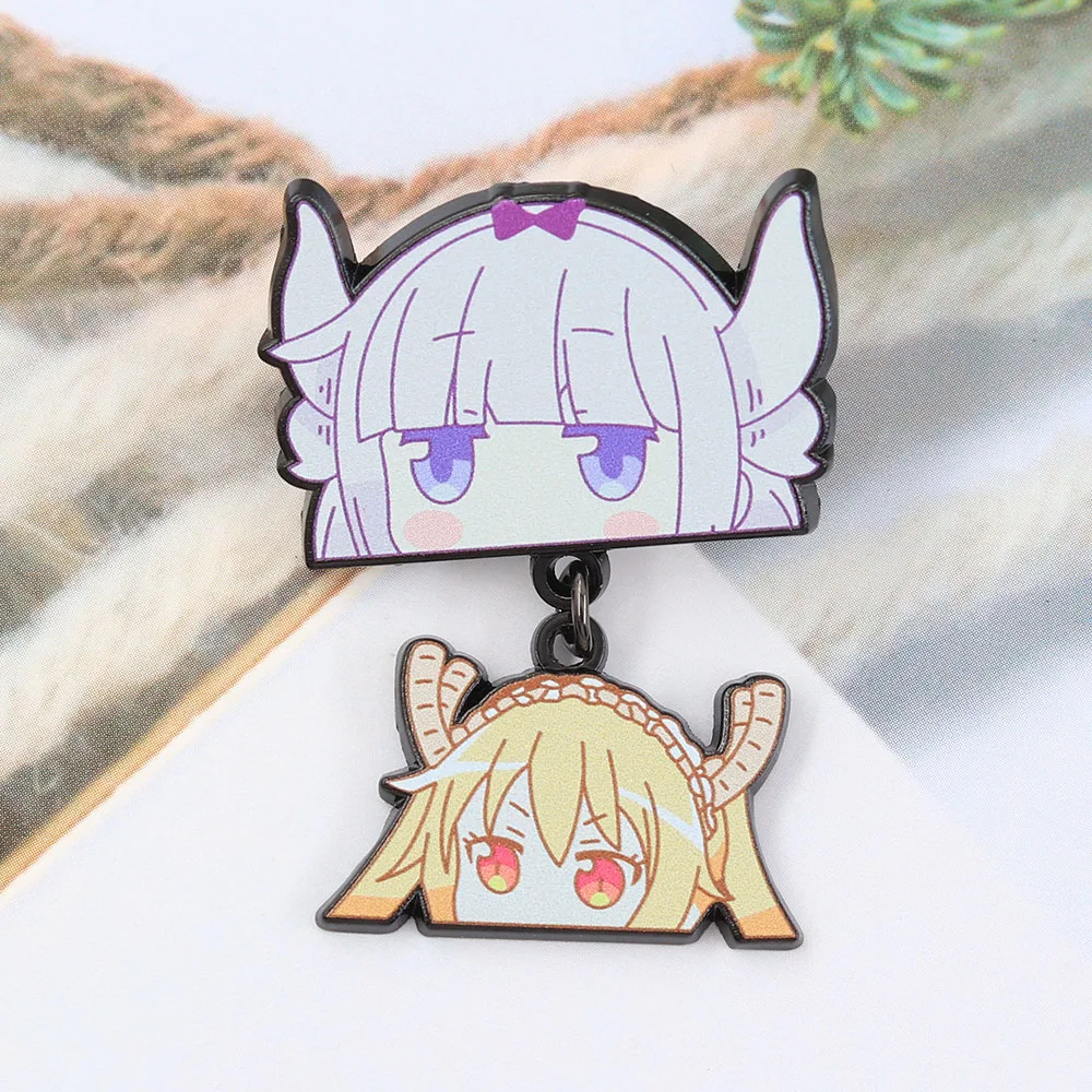 Klassischer Anime-Drachen-Dienstmädchen-Charakter-Anstecker, süße Kanna Kamui mit hängenden Tohru-Broschen, Kawaii-Emaille-Pin, Rucksack-Dekoration, Geschenk – Detail 4