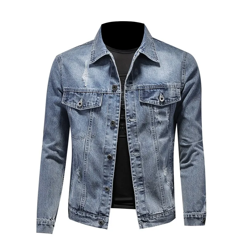 

Vm Waed Denim Jaet Men's Slim Fit Faion Urban Motorcycle Collar Coat Long Sve Antimicrobial Cotton Polyester