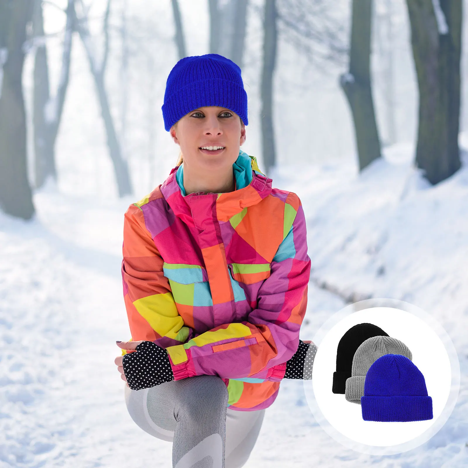 

3Pcs Running Beanie Hat Winter Warm Knitting Cap Thickened Sports Hat Unisex Fashionable Cold Weather Headwear