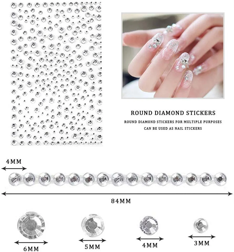 1725/2100pcs Clear Rhinestones Stickers Kids DIY Craft Self Adhesive Bling Gems Crystal Sticker Face Nail Scrapbook Decoration