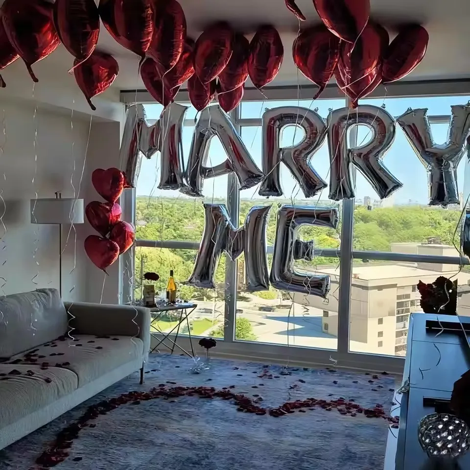 1Set „Marry Me“-Briefballons, rotes Herz, Aluminiumfolie, Heliumballon für Verlobung, Valentinstag, Vorschlag, Party-Dekoration