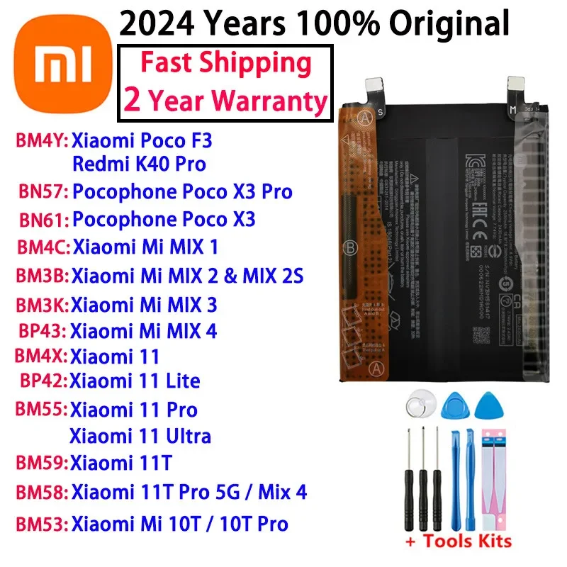 2024 Years Xiaomi Original Battery For Xiaomi Mi Mix 1 2 2S 3 4 Mi 11 Mi11 Lite Ultra Poco X3 F3 Redmi K40 10T 11T Pro Batteries