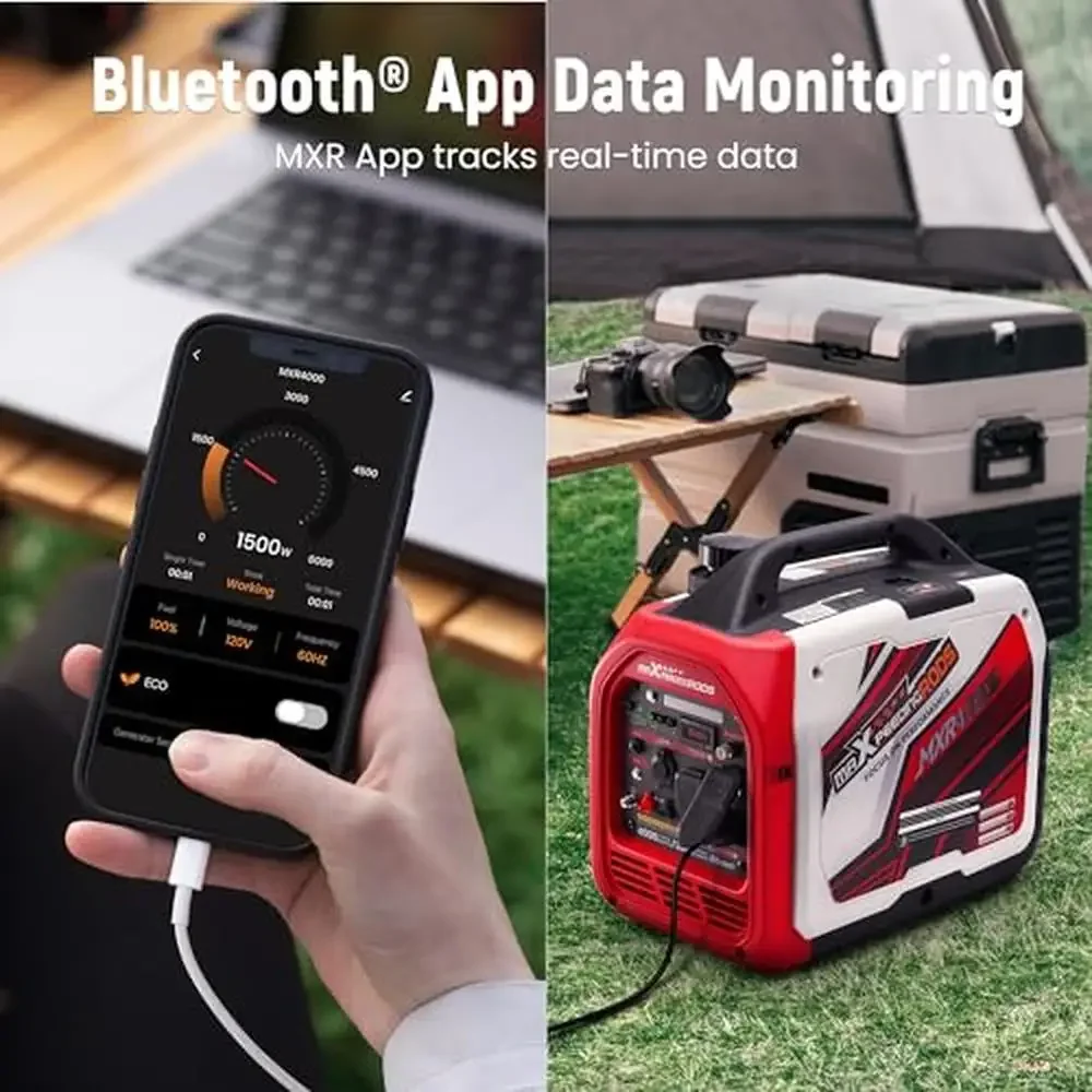 4000W Portable Inverter Generator Gas Powered Bluetooth® App Remote Monitor RV Outlet Outdoor Travel