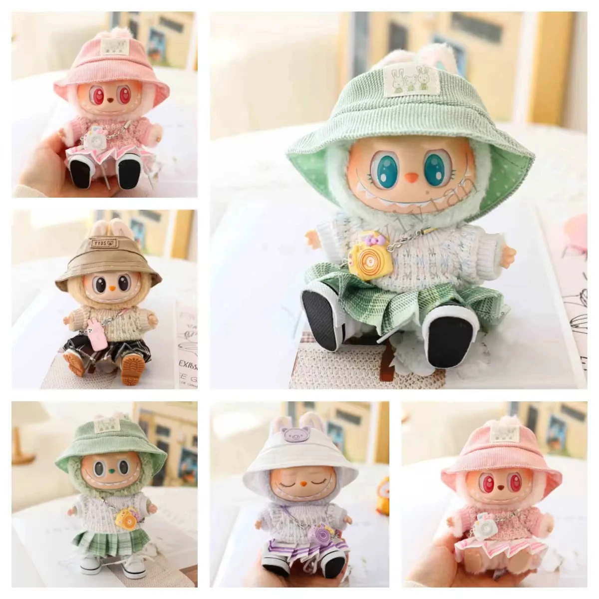 Mini Doll'S Clothes Outfit Accessories For 15-17cm Labubu Idol Knitted sweater JK pleated skirt camera shoes set Clothing Gift