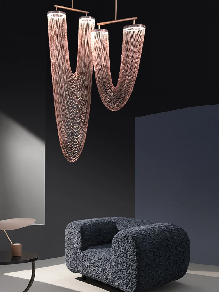 Gold/Rose Gold/Chrome Metal Tassel Ceiling Chandeliers Modern Hanging Lamp Stair Pendant Lighting Fixtures Living Room Lustre