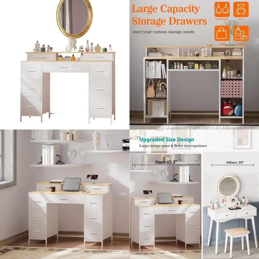 

9-Drawer Bedroom Dresser with 2 Open Shelves, Fabric Storage Cabinet, Wooden Top, Metal Frame, Classic White