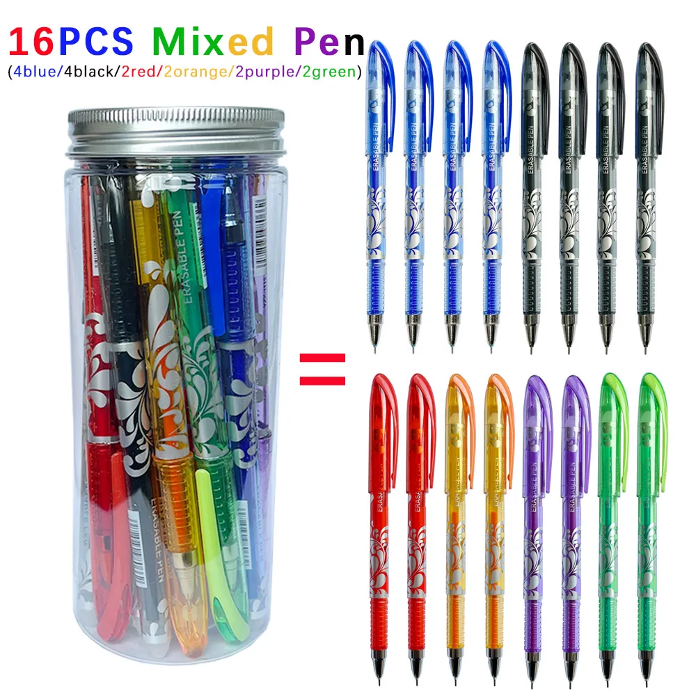 16pcs Magic Erasable Gel Pens Creativity Bottle Erasable Student Neutral Pens 0.5mm 6 Colours Student Office School Stationery