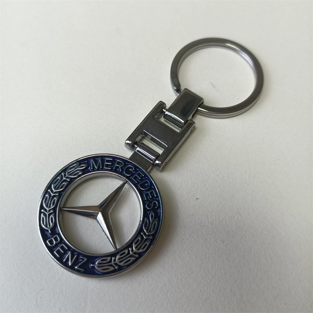 Mercedes Keychain Metal Blue Round Emblem Key tag for AMG w204 w205 w211 Benz A Class Cla Cle Keyring Car Accessoires Men Gift