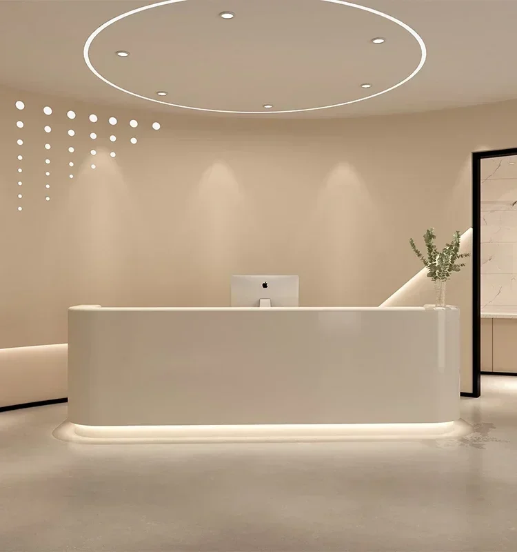 Modern Minimalist Company Front Desk Reception Desk, Curved Medical Beauty Salon Bar Counter